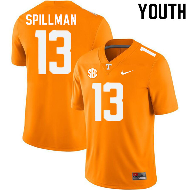 Youth #13 Edwin Spillman Tennessee Volunteers College Football Jerseys Stitched-Orange